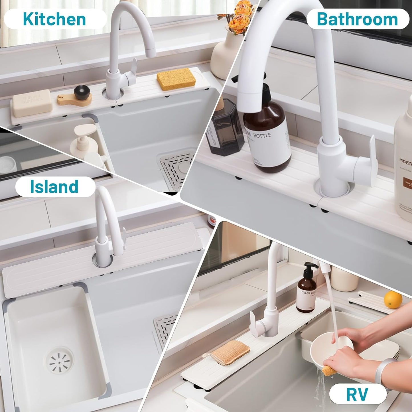 Faucet Mat for Kitchen Sink with Raised Feet, Stone Sink Mat Quick Dry around Faucet, Water Absorbent Stone Tray, Sink Splash Guard & Protectors, Stone Drying Mat for kitchen Counter