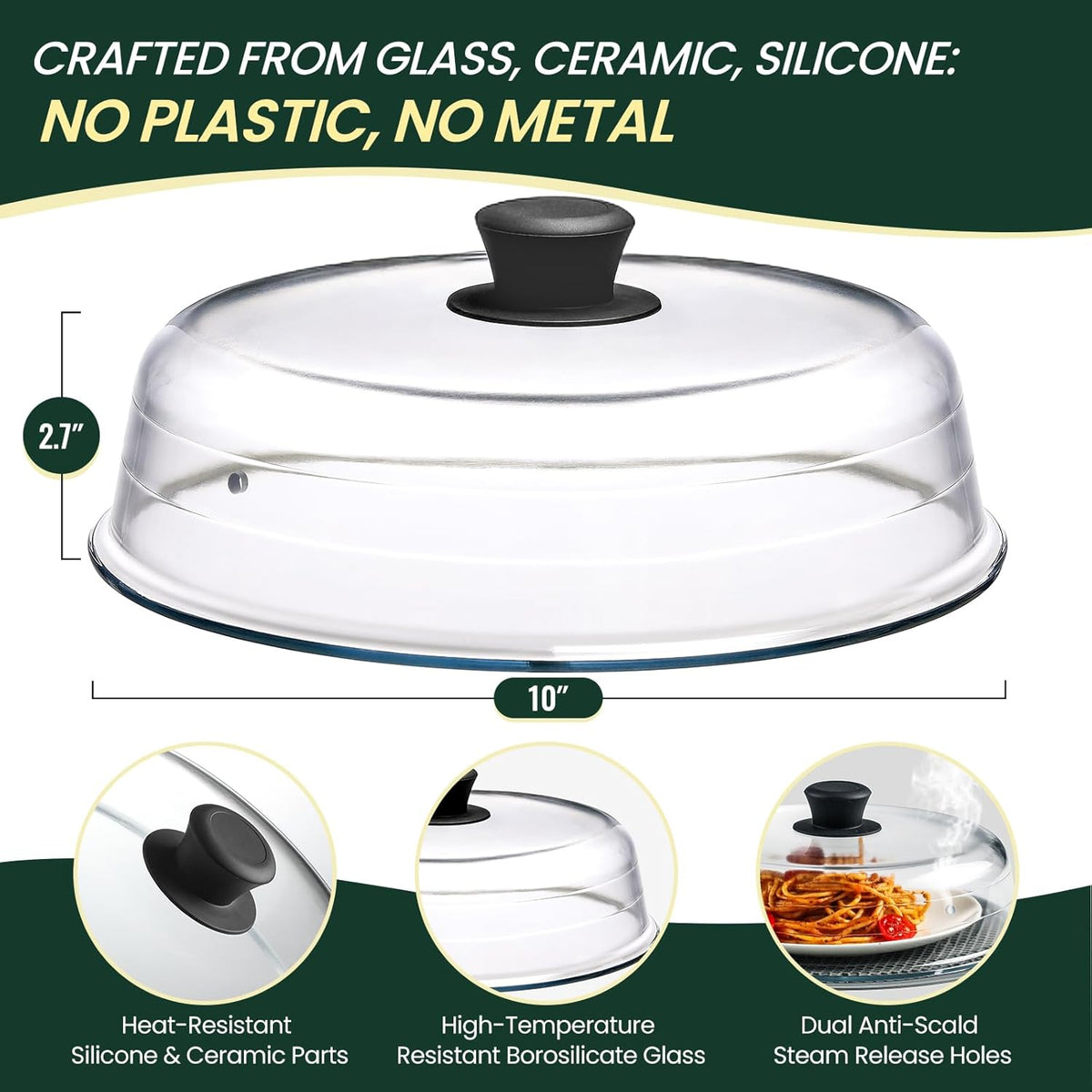 2 in 1, Glass Microwave Splatter Cover for Food & Microwave Place Mat