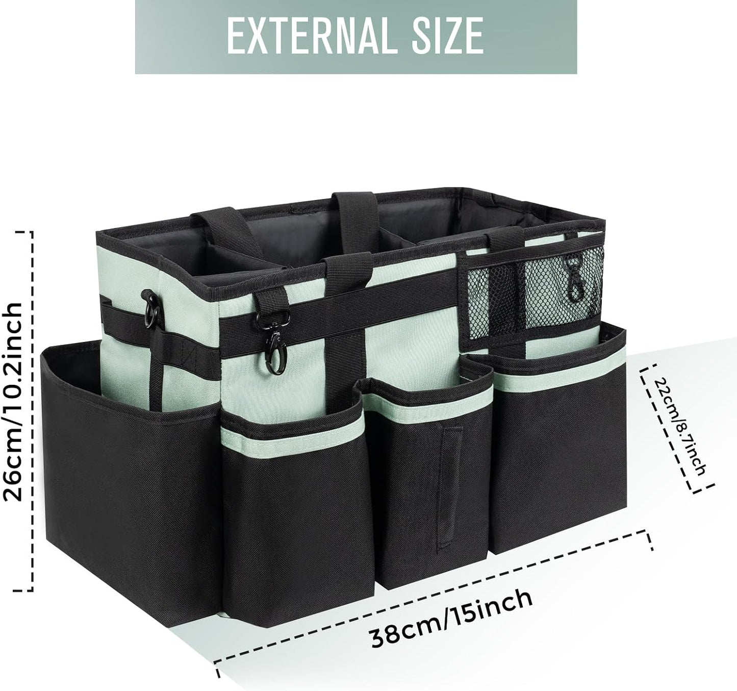 SCAVATA Wearable Cleaning Caddy, Cleaning Caddy Supplies Organizer with Handle & Shoulder Straps for Housekeepers, Under Sink & Car Cleaning Tool Organizers Bag with 4 Foldable Divider (NavyBlue)