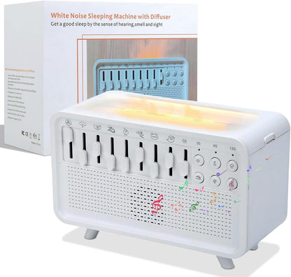 White Noise Night Light Humidifier, 3-in-1 White Noise Sound Machine Humidifier with 8 Ambient Sounds, Diffuser Sound Box Powered by USB, Sleep Sound Machine for Home Office, Timer | 8 ambient sounds, 3 brightness levels, 30/60/120 minute timer, USB
