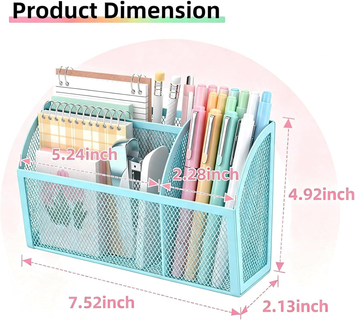 Magnetic Pencil Holder, Magnetic Organizer for Locker Accessories, Black | Mesh Marker Holder with Strong Magnets and 3 Compartments for Whiteboards Refrigerators and Magnetic Lockers