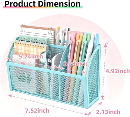 Magnetic Pencil Holder, Magnetic Organizer for Locker Accessories, Black | Mesh Marker Holder with Strong Magnets and 3 Compartments for Whiteboards Refrigerators and Magnetic Lockers