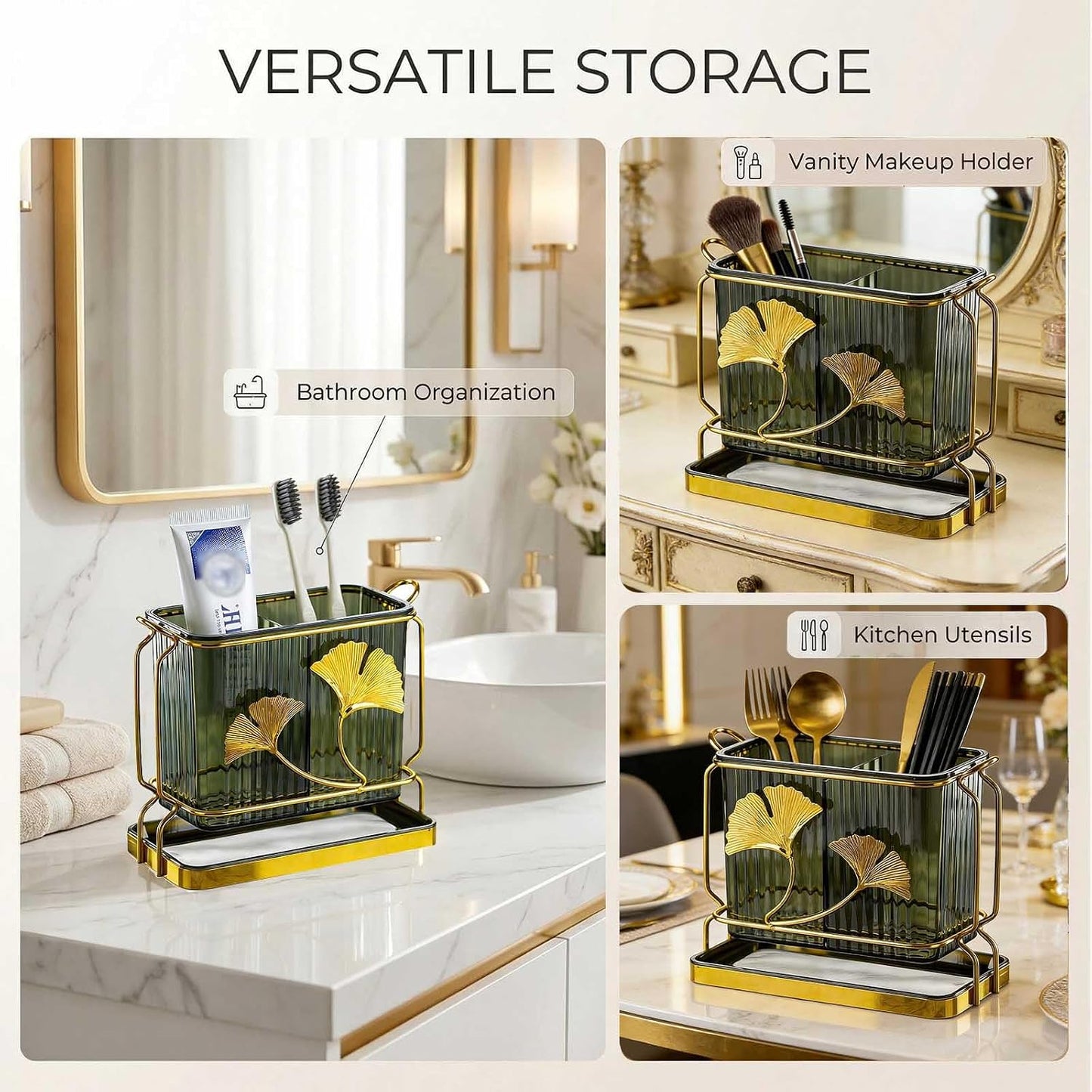 Toothbrush Holder for Bathrooms, 2-Compartment Toothbrush Organizer, Drainage and Breathability, Kitchen Utensil Holder, Kitchen Bathroom Tooth Brush Holder Organizers and Storage