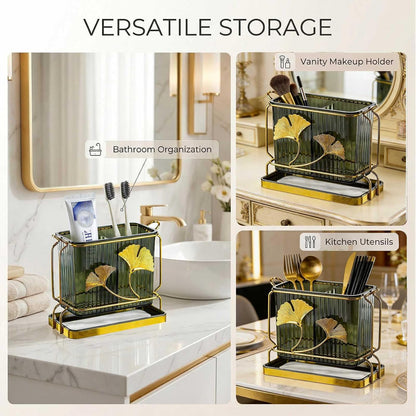 Toothbrush Holder for Bathrooms, 2-Compartment Toothbrush Organizer, Drainage and Breathability, Kitchen Utensil Holder, Kitchen Bathroom Tooth Brush Holder Organizers and Storage