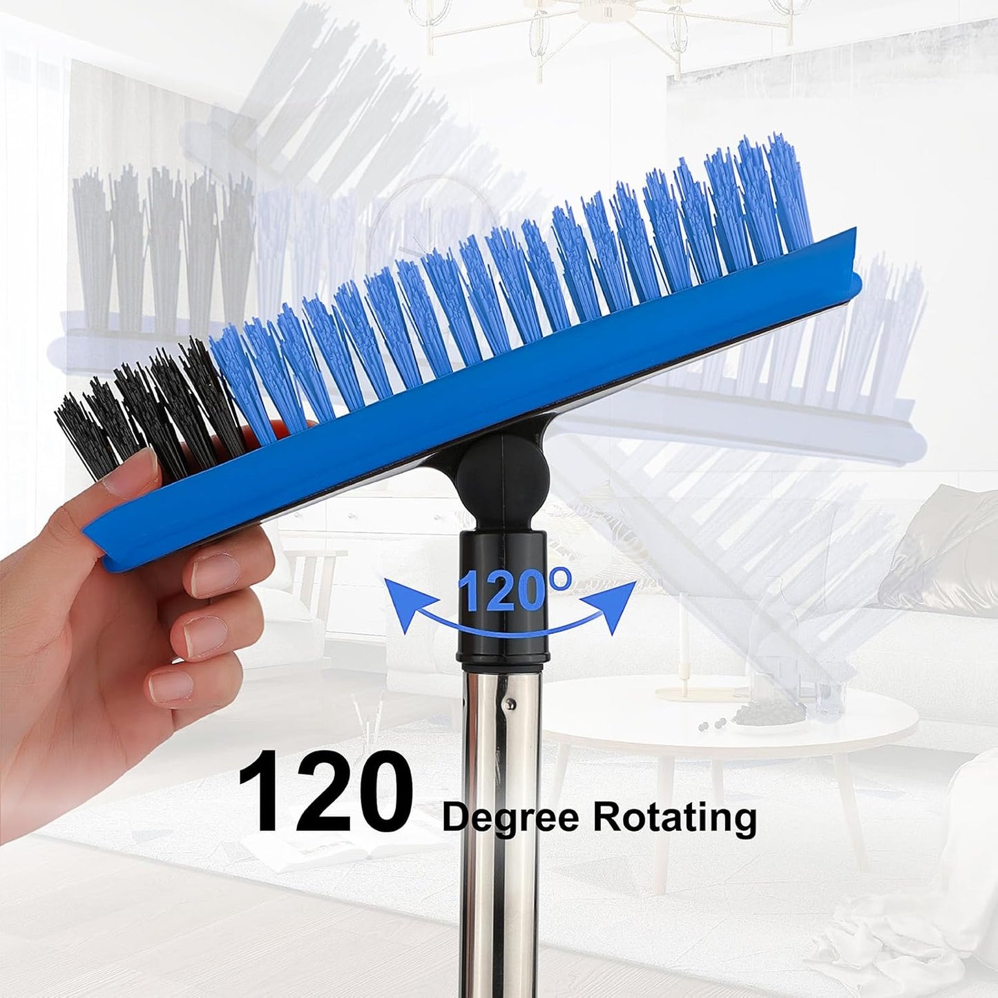 Grout Cleaner Brush with Long Handle, V-Shaped Floor Scrub Brush Swivel Grout Brush Stiff Bristle Floor Grout Scrubber for Bathroom, Tile Line, Crevice, Kitchen, Wall, Deck, Garage (Green)