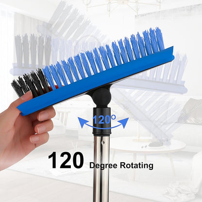 Grout Cleaner Brush with Long Handle, V-Shaped Floor Scrub Brush Swivel Grout Brush Stiff Bristle Floor Grout Scrubber for Bathroom, Tile Line, Crevice, Kitchen, Wall, Deck, Garage (Green)