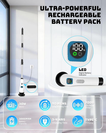 Electric Spin Scrubber for Bathroom | Shower Cleaner Brush with Long Handle