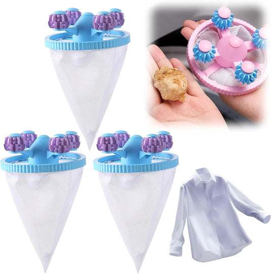 3PCS Washing Machine Hair & Lint Catcher Floating Mesh Bag Reusable | Reusable Floating Laundry Hair Catcher With Double Frame Cone Mesh Design Collects Lint Pet Hair For Cleaner Washing