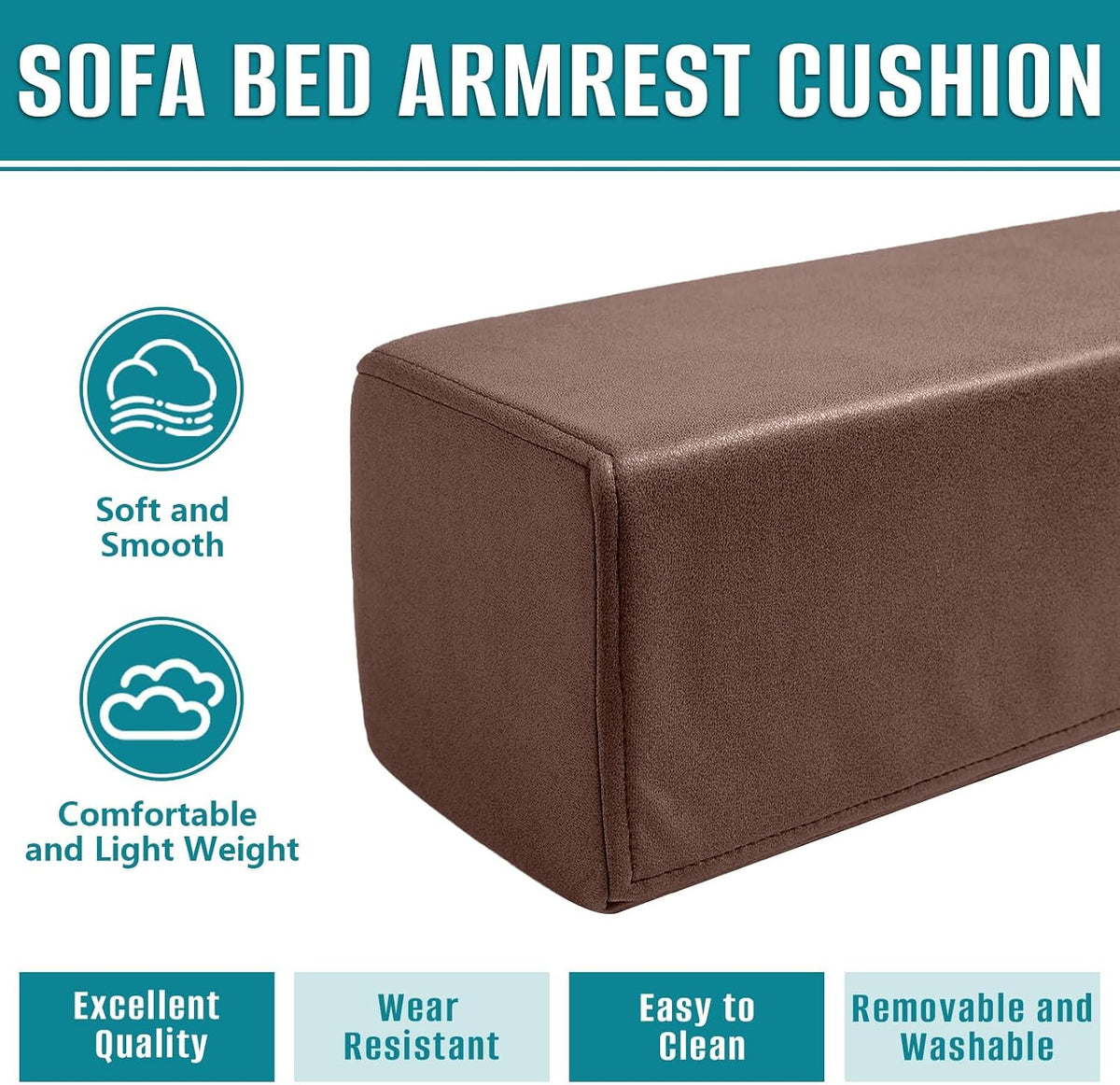 2 Pack Couch Arm Rest Pillow, 6''x6''x20'' Faux Leather Waterproof Cover, High Density Foam Armrest Cushion, Removable & Washable Elbow Support for Sofa, Bed, and Armchair (Medium Grey)