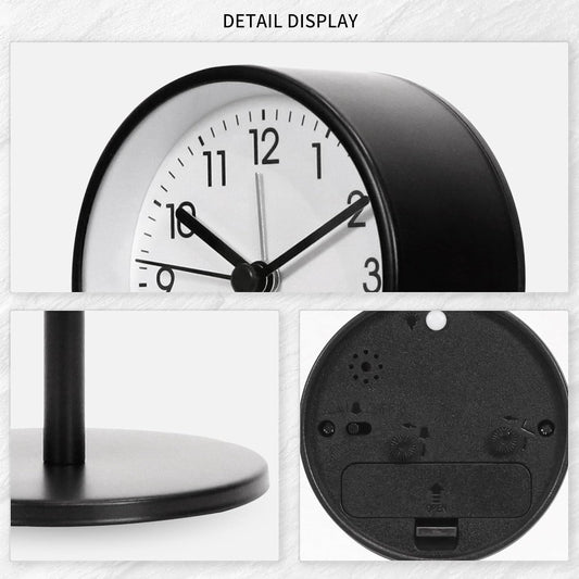 Alarm Clock for Bedroom, 3.2" Small Analog, Black | Silent Non Ticking, Battery Operated, Vintage Retro Design, Night Light, Easy to Read