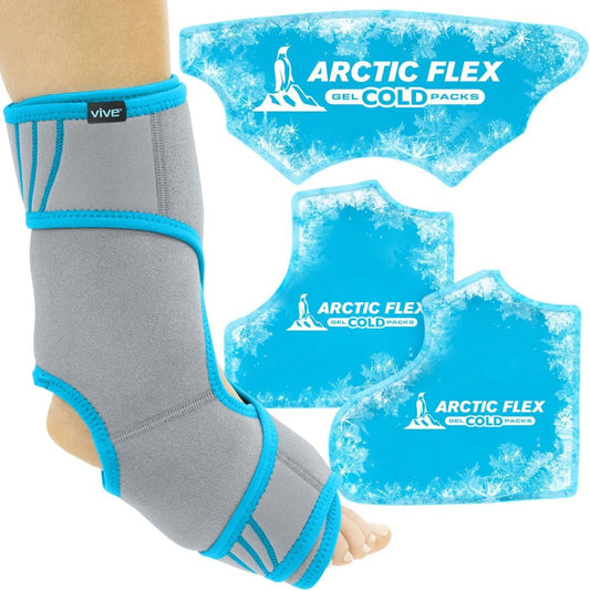 Vive Ankle Ice Pack Wrap - Foot Cold/Hot Compression Brace - Adjustable | Freeze Support for Cooling/Heating Achilles Injuries, Tendonitis, Plantar Fasciitis, Sore Feet, Inflammation, Muscle Sprain