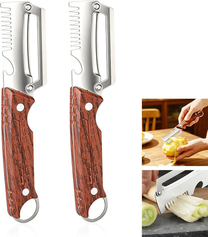 2 Pcs 3-in-1 Multifunctional Vegetable Peele, New Multifunctional Stainless Steel Fruit Peeler with Wooden Handle, Tool for Kitchen