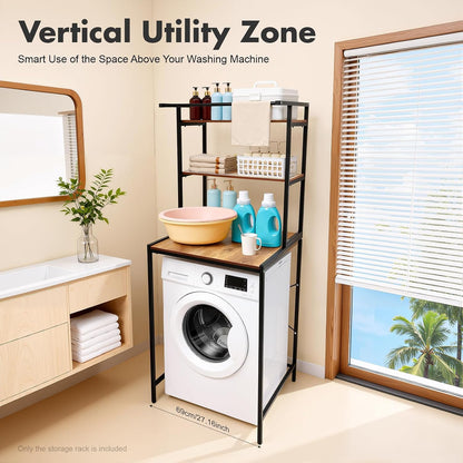 3 Tier Wooden Over The Washer and Dryer Storage Shelf, Bathroom Shelf Washing Machine Storage Shelves Utility Rack Freestanding Laundry Drying Rack Heavy Duty for Bathroom