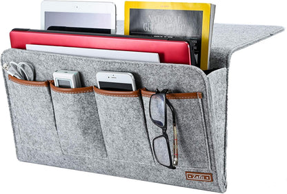Zafit Bedside Caddy, Large Size Bedside Storage Organizer Bedside Organizer Caddy for Magazine Remotes Phone (13.4'' x 18.1'' Plus Size, Dark Grey)