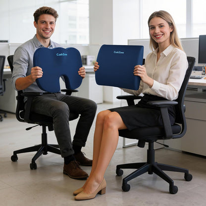 CushZone Ergonomic Seat Cushion & Lumbar Support Pillow - Memory Foam for Sciatica Pain Relief & Posture Correction, Non-Slip Chair Cushions for Office Chair/Car/Wheelchair/Travel (Black)