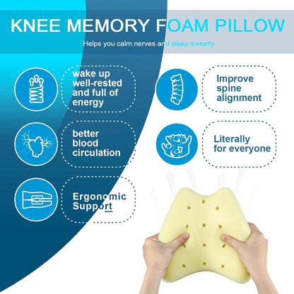 Knee Pillow for Side Sleepers Hip Pain, Leg Pillow for Side Sleeping | Side Sleeper Pillows Memory Foam Back, Sciatica, Knee Pain Relief with Washable Cover, White 1 Pack