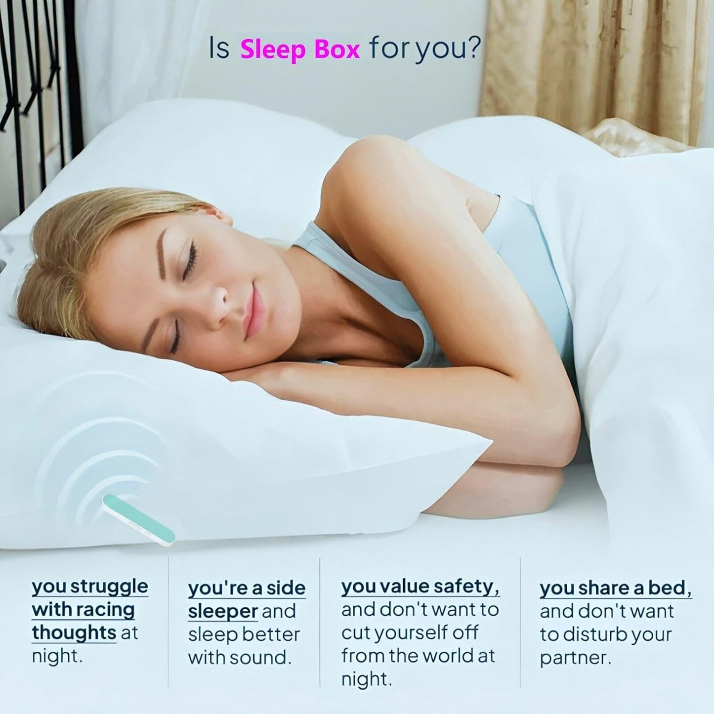 Private Mini Under Pillow Speaker Bluetooth for Sleeping, Portable Bone Conduction Technology with Volume Control/TF Function, Wireless White Noise/Sleep Aid(Blue White)