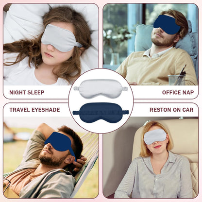 Amrules Sleep Mask Set of 2, Adjustable Silk Eye Mask for Sleeping, Soft Sleeping Eye Shade Cover for Women, Good for Blocking Light, Reducing Puffiness, Enhancing Sleep Quality (Blush Pink & Black)