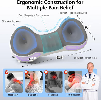 Cervical Neck Roll Pillow, Say Goodbye to Neck Pain, Travel Neck Support Pillow for Side Sleepers, Ergonomic Memory Foam Camping Pillow, Cervical Traction Device with Storage Bag