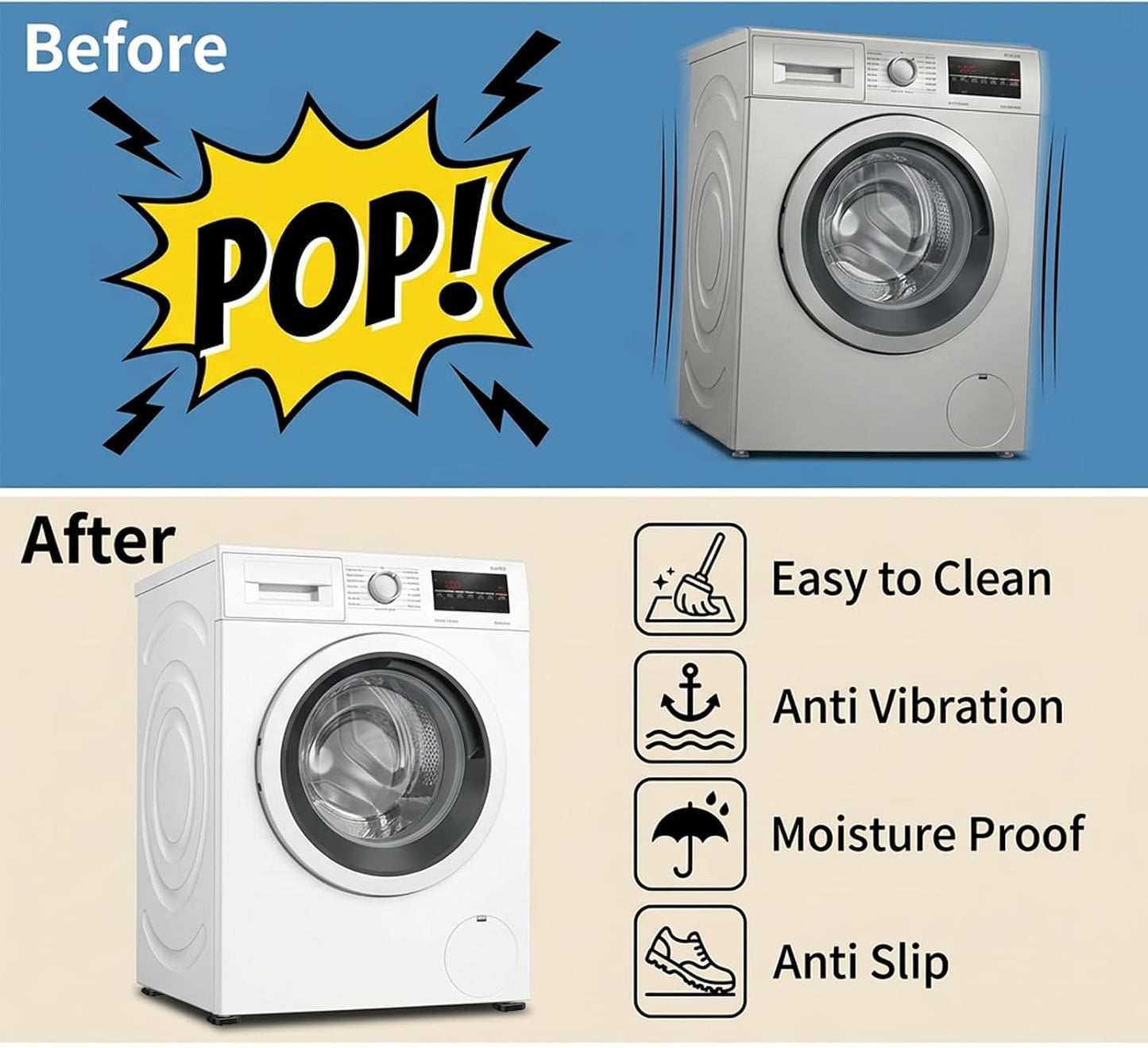 4 Pcs Anti Vibration Pad for Washing Machine, Washer and Dryer Pedestals, Rubber Shock Absorbing Feet for Noise Cancelling and Floor Protection