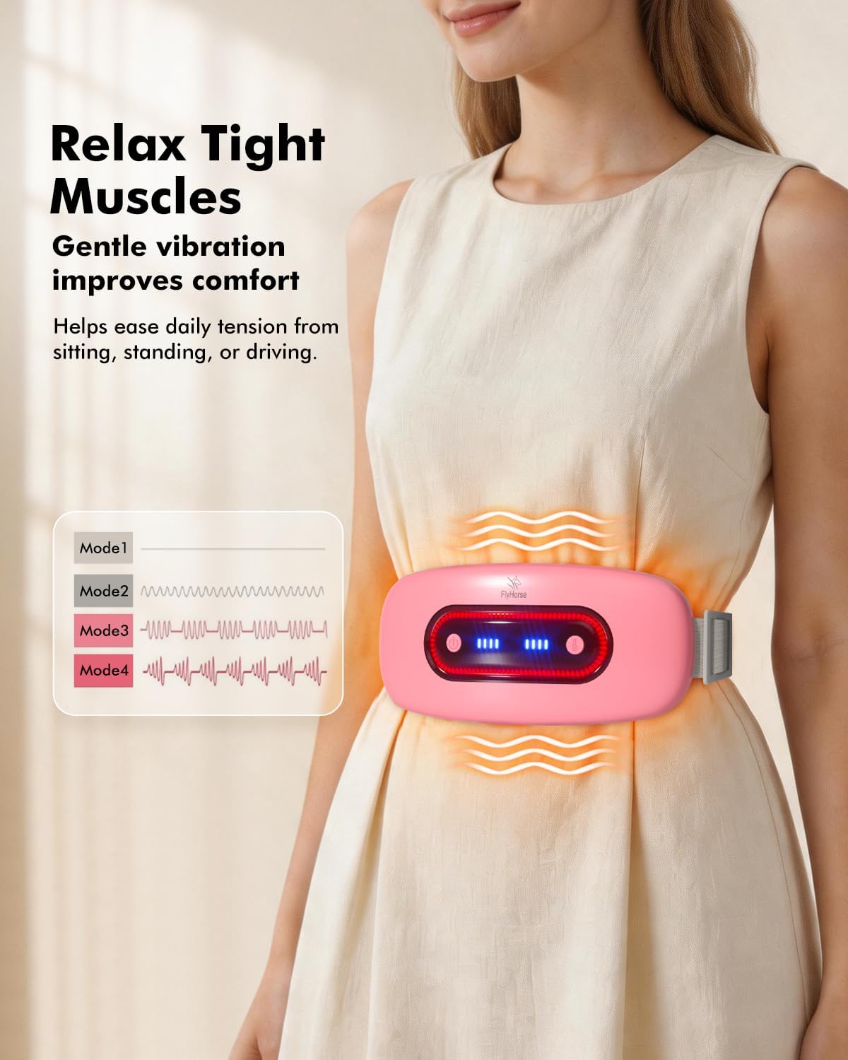 Portable Cordless Menstrual Heating Pad with 4 Heat Levels and 4 Massage Modes,Electric, Fast Large Heating Belly Wrap Belt (Black)