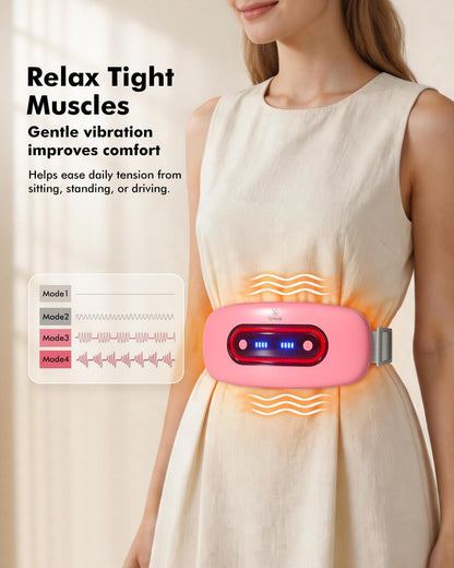 Portable Cordless Menstrual Heating Pad with 4 Heat Levels and 4 Massage Modes,Electric, Fast Large Heating Belly Wrap Belt (Black)