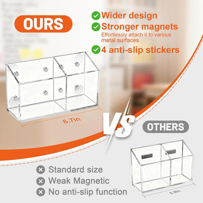 Magnetic Pen Holder for Dry Erase Markers, Strong Magnet, Clear | Sturdy Acrylic Construction, Strong Neodymium Magnet, Holds Multiple Pens and Markers, Fits Whiteboards and Refrigerators