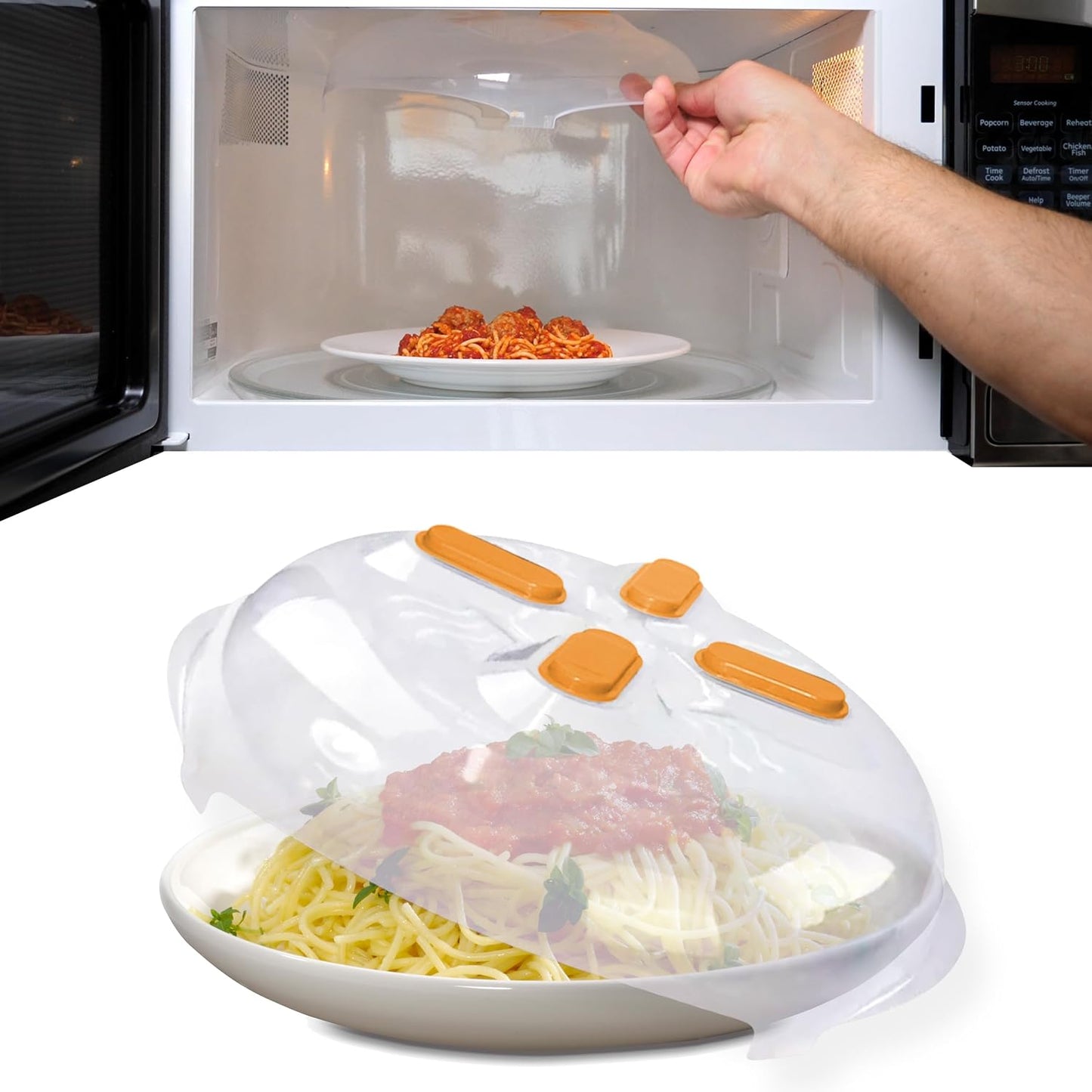 HOVER COVER Magnetic Microwave Splatter Cover for Food - 12-Inch - Gray | BPA-Free Lid, Vented Plate Guard with Steam Vents, Anti-Splash Microwave Lid, Dishwasher Safe, Space-Saving Magnetic Storage