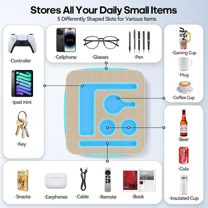 Couch Cup Holder Pillow, Sofa and Bed Caddy for iPad, Kindle, Switch, Game Controller, Remotes, Phones, Small-Sized Cup & Drink Holder for Couch, Bed, Desk, Car, Beach, Bathroom Cup Holder