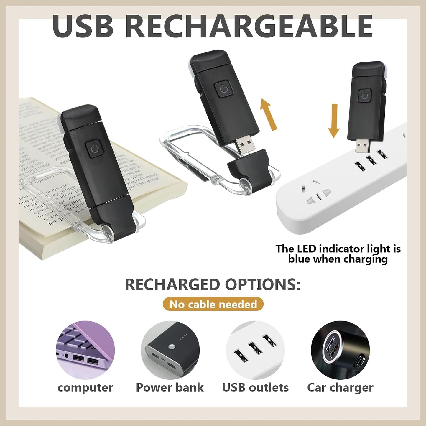 Retisee 20 Pack USB Rechargeable Book Light for Reading in Bed Foldable Clip on LED Booklight 3 Amber Colors &2 Brightness Dimmable Long Lasting Portable Bookmark Lamp for Book Lovers