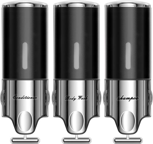 EXIN DECHEN Shampoo and Conditioner Dispenser(Triple x 16.9 oz,Clear) | Easy Installation,Wall-Mounted,Bottle Separable,Large Capacity,Shower Shampoo Conditioner Body Wash Dispenser for Bathroom