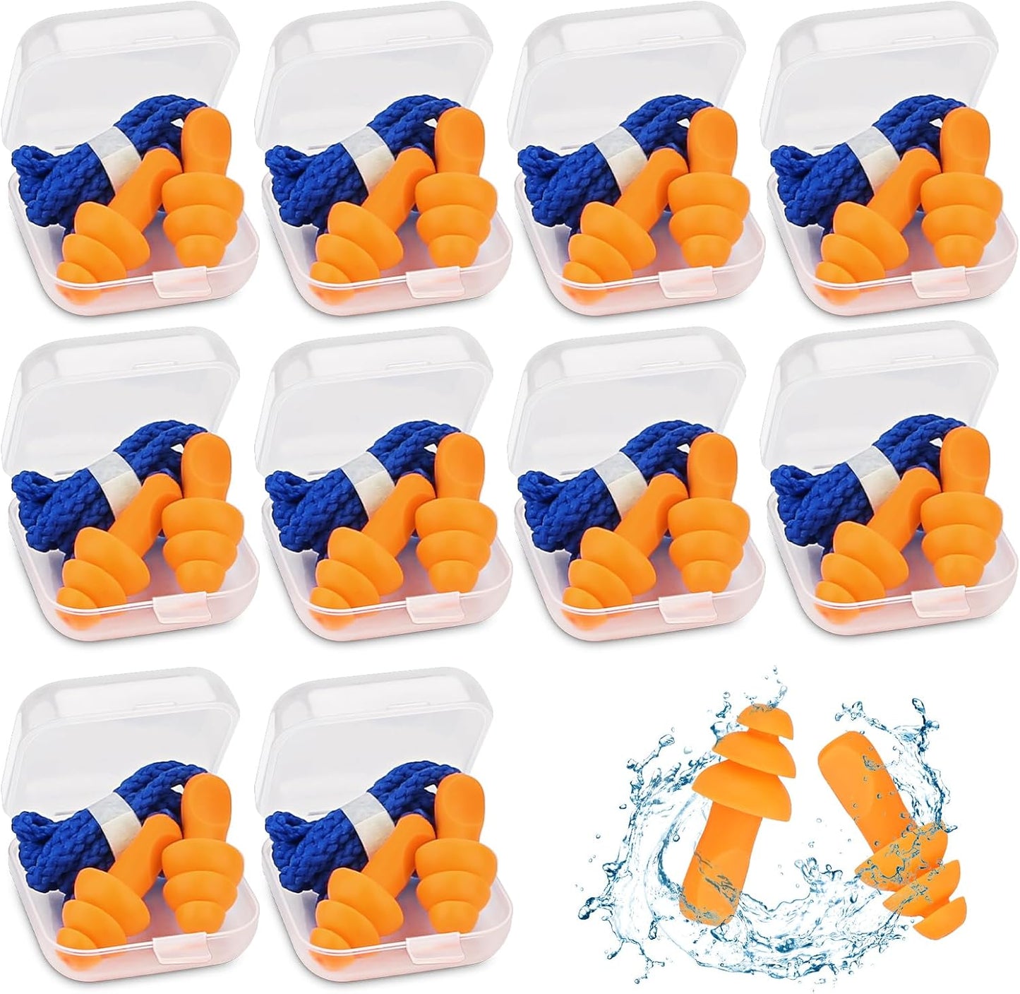 Ear Plugs for Shooting, Silicone Corded Ear Plugs for Noise Reduction, 10 Pairs with Case for Gun Range, Sleep, Swimming, Motorcycle