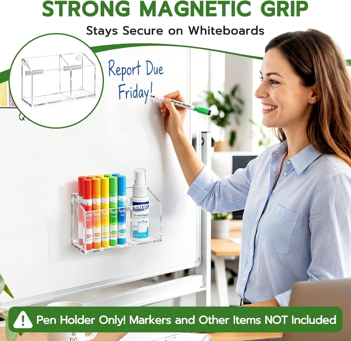MR.MATE Magnetic Pen Holder,Clear Magnetic Marker Cup for Fridge Whiteboard | Dry Erase Marker Pencil Holder with Acrylic Cup and Strong Magnet, Non-slip Design For Refrigerator Locker Office & Classroom