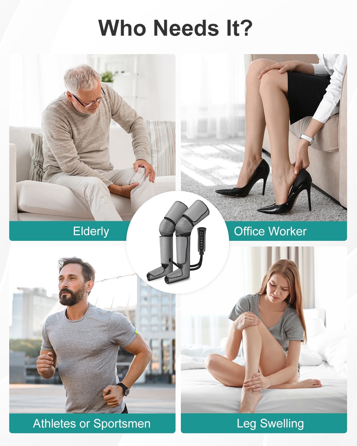 Nekteck Leg Compression Massager for Circulation and Relaxation | FSA Eligible HSA Foot and Calf Massage, 2 Modes, 3 Intensities, 20 Mins Auto-Off, Hand-held Controller, Adjustable Leg Wraps