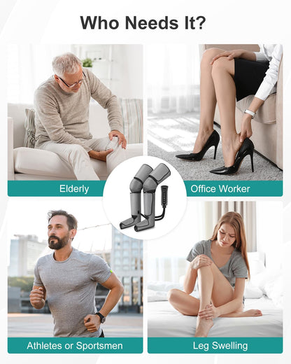 Nekteck Leg Compression Massager for Circulation and Relaxation | FSA Eligible HSA Foot and Calf Massage, 2 Modes, 3 Intensities, 20 Mins Auto-Off, Hand-held Controller, Adjustable Leg Wraps