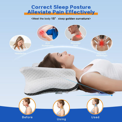 Pain Relief Cervical Pillow for Neck Support, Adjustable Ergonomic Pillow | Cozy Sleeping, Odorless Orthopedic Memory Foam Pillow, Contour Bed Pillow for Side Back Stomach Sleeper