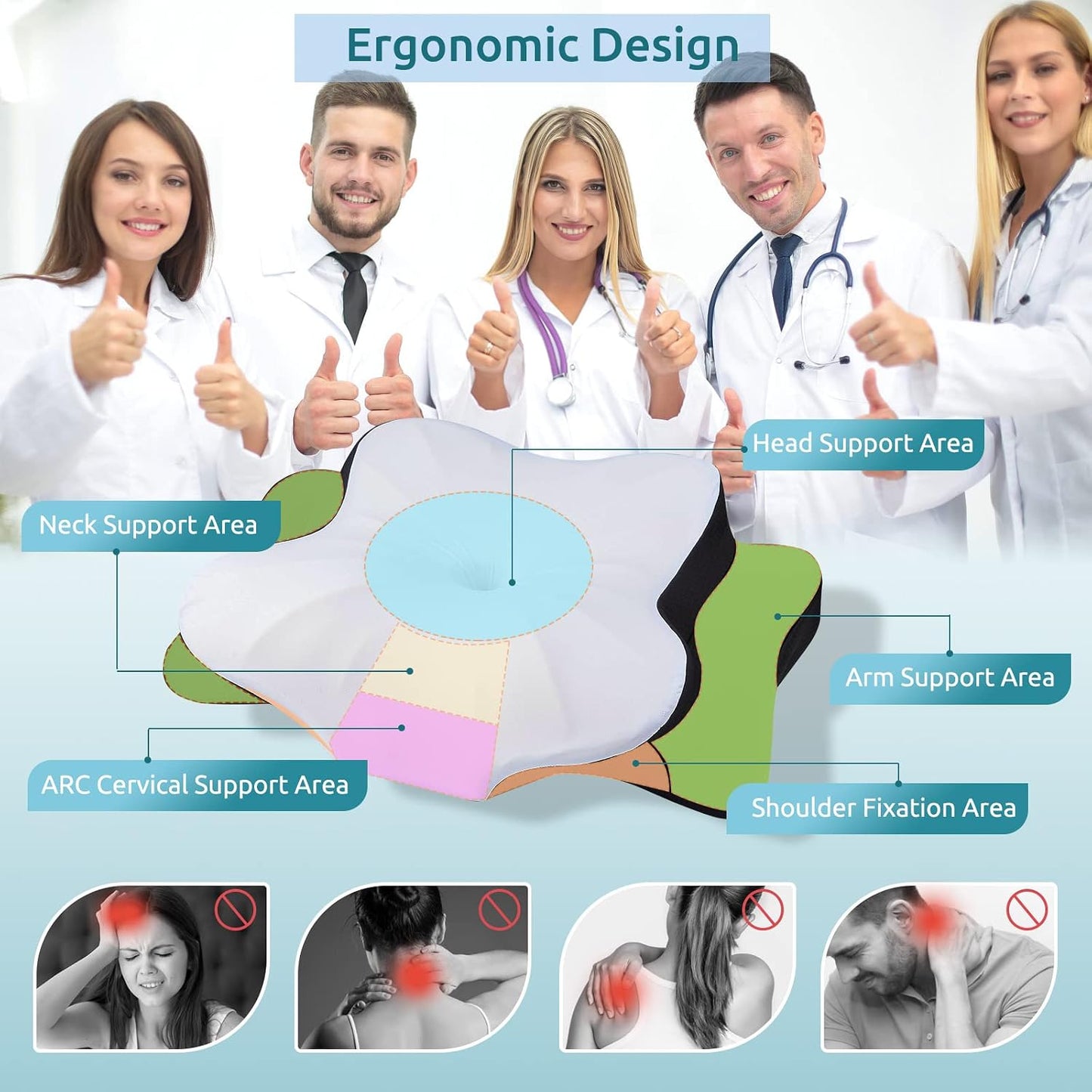 DONAMA Contour Cervical Neck Pillow for Neck Pain Relief | Queen,Ergonomic Dual-Height,Odorless Memory Foam,Side/Back/Stomach Sleepers,Cooling Hypoallergenic Cover,OEKO-TEX Certified