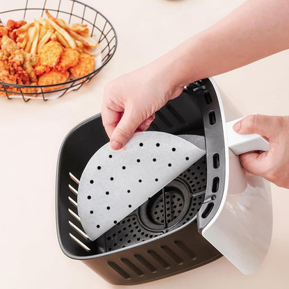 Air Fryer Parchment Paper Liners, 8 Inch 100 Pcs | Pre-Cut Non-Stick Unbleached Paper; Fits 3.5-6QT Air Fryers; Disposable And Durable; Microwave And Steaming Basket Safe