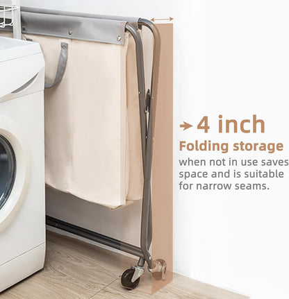 STORAGE MANIAC 160L Collapsible Laundry Hamper with Wheels, Rolling Laundry Basket, Heavy Duty Cloth Sorter with Removable Bag, Folding X Frame Clothes Organizer Cart for Easy to Store, 3 Section