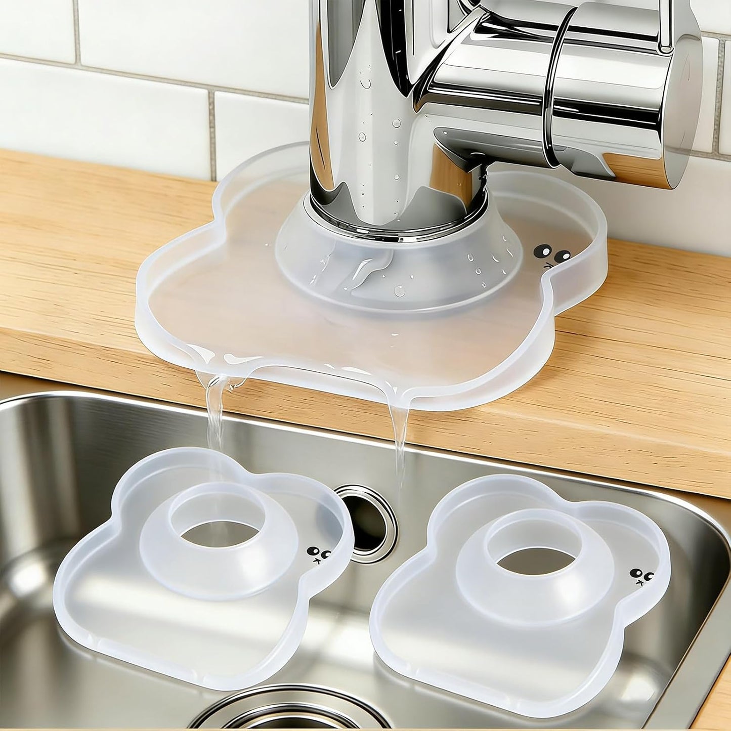 Silicone Faucet Mat for Kitchen Tap Compact Sink Splash Guard Protectors Behind Draining,Grey 2PCS