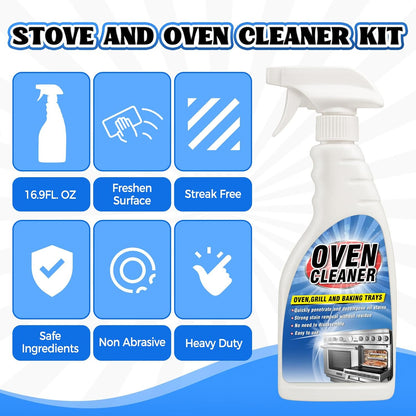 Heavy Duty Stove and Oven Cleaner Kit, Includes Cleaning Tool, Razor, Scraper and 1 Pad to Remove Tough Stains - Use on Gas, Electric, Ceramic Surfaces, 4 Piece (16.9, Fluid Ounces)