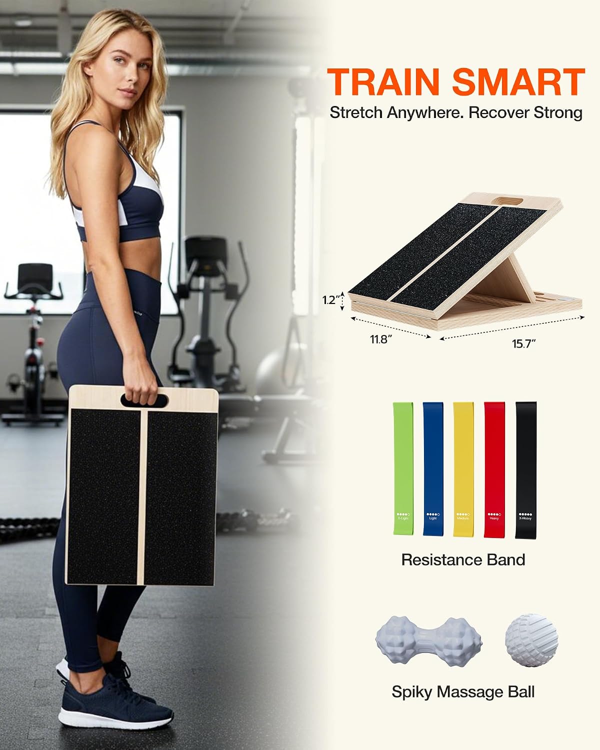 Frylr Portable Wooden Slant Board for Calf Stretching and Exercise, Adjustable Incline Wedge for Squats and Balance