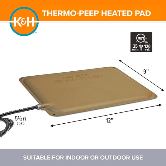 K&H Heating Pad, Thermo-Peep Chicken Heating Pad for Brooders Safety Listed | For Brooders and Chicken Coops, Warming Heat Plate for Chicks and Ducklings, Poultry Heat Lamp Alternative, 12x9in, 25W, Tan