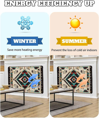 Western Aztec Magnetic Fireplace Cover Decorative Indoor For Brick Fireplace, Rustic Tribal Southwestern Boho Ethnic Insulation Fireplace Blocker Blanket Draft Stop Hot Heat Save Energy, 36"Wx27"H