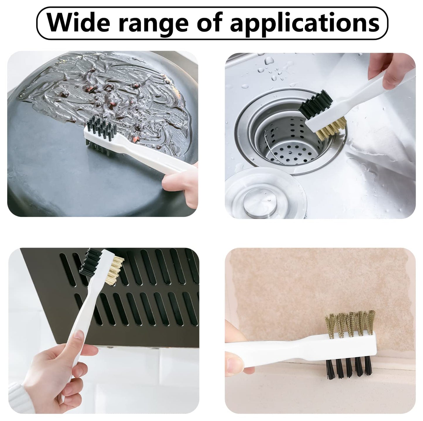2 Pcs Deep Gas Stove Wire Brushes 4-in-1 Metal Kitchen Cleaning Wire Brush Small Brass/Nylon Brushes for Cleaning Gas Stove Range Hood Pot Pan Paint/Rust/Dirt