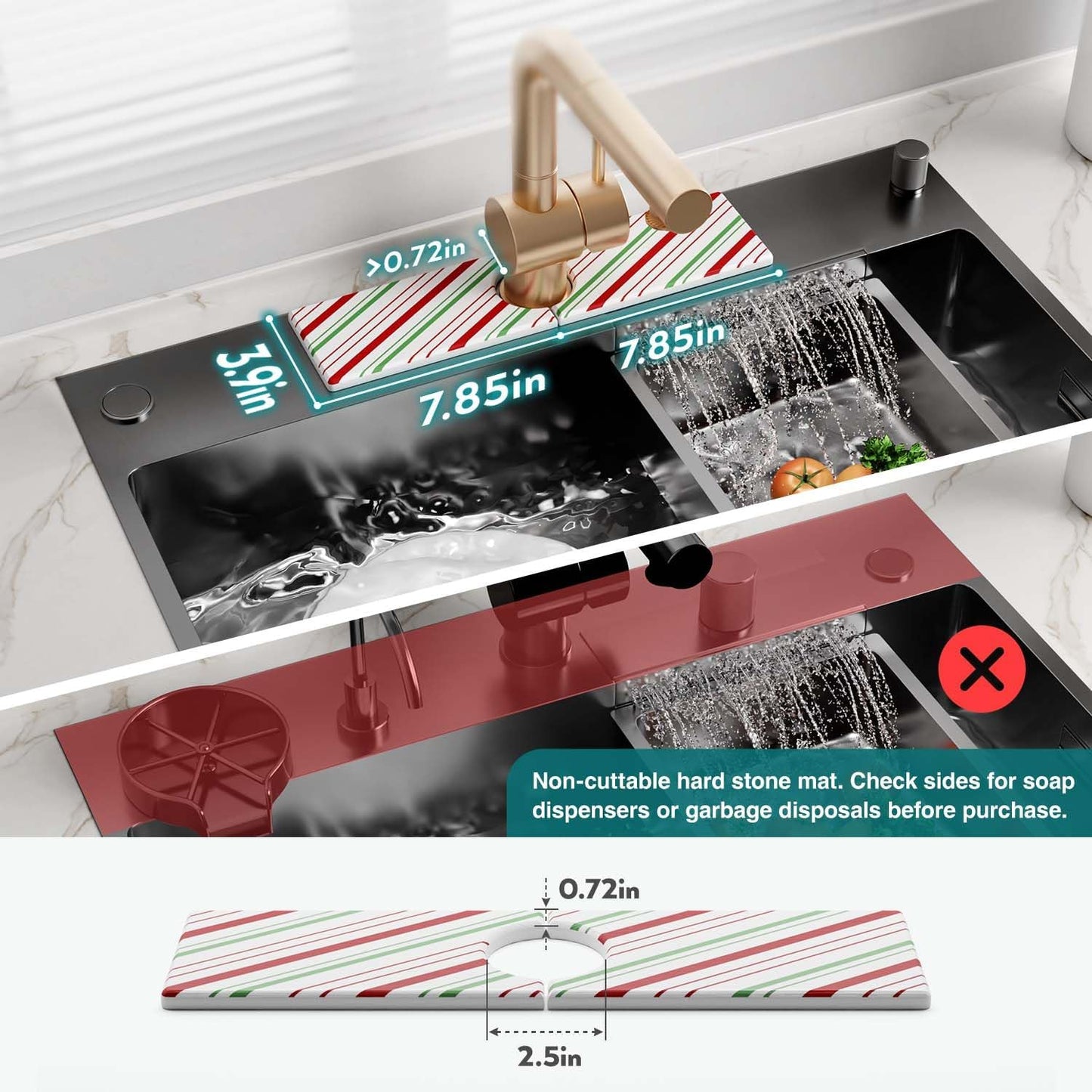 Diatomite Sink Splash Guard - DryingNeat Kitchen Faucet Mat, Instant Dry Water Absorbing Stone Tray for Sink, Durable Protector for Kitchen Bathroom Counter [Light Grey, 17.7" x 3.9"]