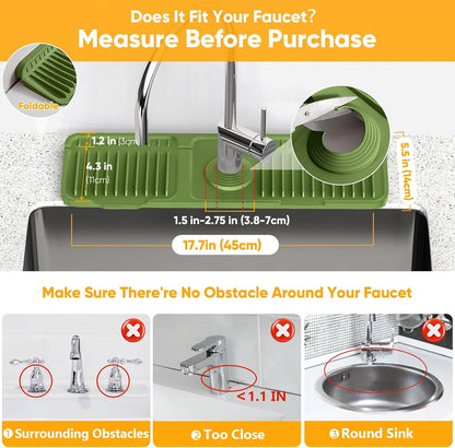 24'' Longer Faucet Mat for Kitchen Sink Splash Guard[7° Slope Fast Self-draining][Snap Lock Fit]Kitchen Sink Faucet Mat Splash Guard Kitchen Sink Area Water Splash Guard Behind Faucet Draining Mat