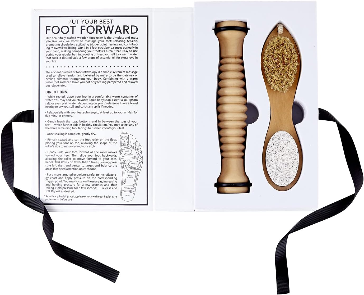 Santa Barbara Design Studio Foot Spa & Care Kit - Gift Boxed Pumice Stone Scrubber and Wood Massage Roller with Reflexology Map, 2-Pieces, Best Foot Forward