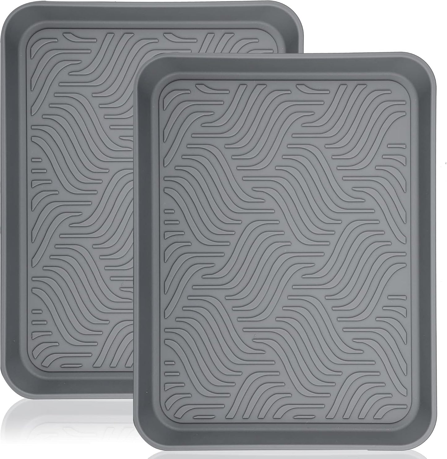 Boot Tray for Entryway Indoor, Heavy Duty Shoe Mat 2 Packs, 16.8"x12.8" Waterproof Shoe Tray with Raised Edge, Outdoor Multi-Purpose Tray for Boots, Garden, Pets (Grey)