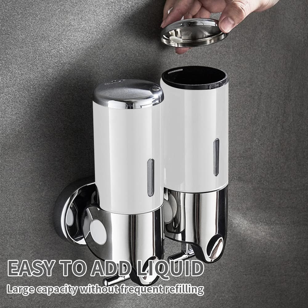 3 in 1 Chamber Wall Mounted Shampoo and Conditioner Dispenser (Silver) | No Drill Shower Soap Dispenser for Bathroom & Hotel Leak-Proof Pumps, Easy Installation and Large Capacity